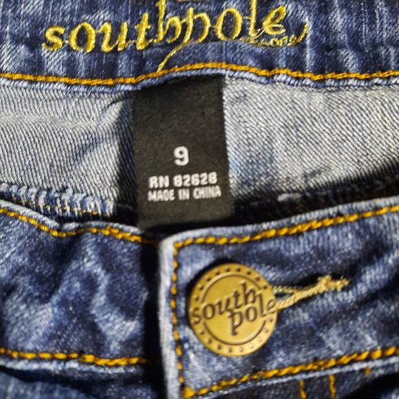 SOUTHPOLE WOMENS 9 BLUE DENIM CAPRI‎ CUFFED EMBELLISHED CITY HIP HOP FESTIVAL - Picture 5 of 8